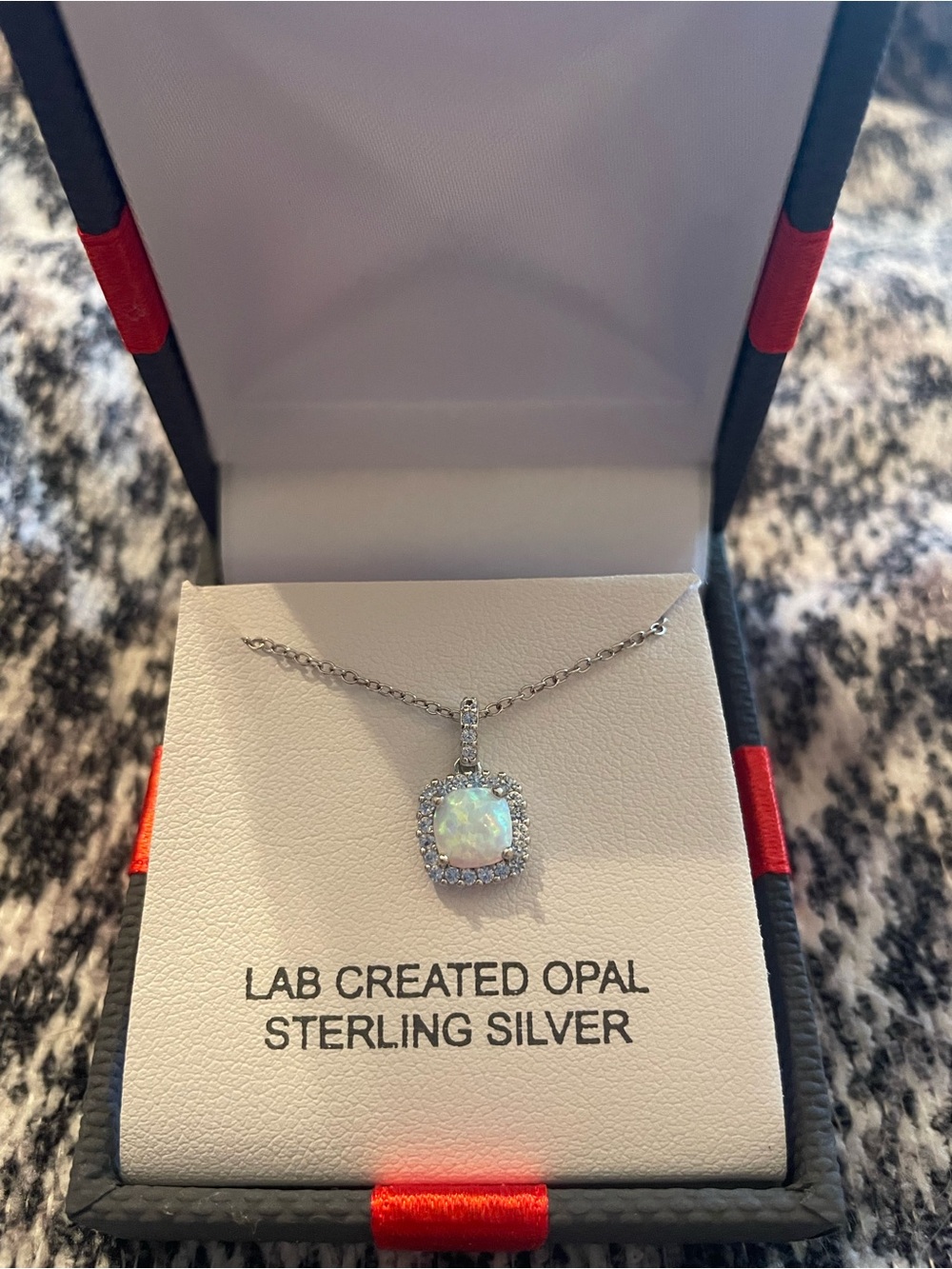 Sterling Silver Lab-Created Opal Halo Pendant Necklace - White Opal